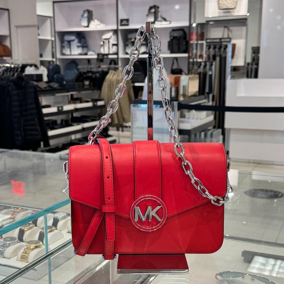 Michael Kors Carmen Medium Convertible Flap Shoulder Crossbody Bag Bright Red - Picture 1 of 11